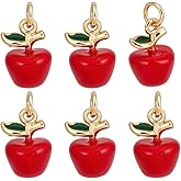BENECREAT 6Pcs Red Real 18K Gold Plated Brass Pendant, Apple Dangle Charms Pendants Apple Charm with Jump Ring for Making Jewelry Bracelets Necklace Earring DIY Crafts Accessories, 0.6x0.4inch