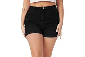 Tulucky Women Plus Size Jean Shorts High Waist Cute Distressed Ripped Folded Hem Denim Shorts