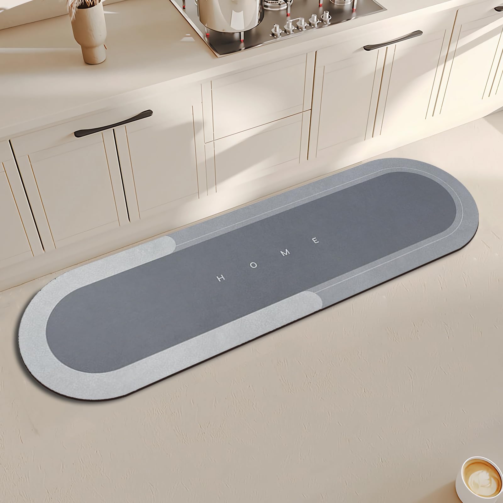 Topzywlc Kitchen Mat Non Slip Anti Mould 45 * 150 cm, Quick Dry Magic Kitchen Floor Mat, For Bathroom, Bedroom, Kitchen, Toilet, Door, Washing Table (Oval Light Gray, 45 * 150 cm)