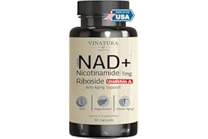 VINATURA NAD Supplement - Nicotinamide Riboside with Urolithin A, Resveratrol, TMG & Quercetin - NAD+ for Anti-Aging Support (NMN Alternative) - 30 Vegan Capsules
