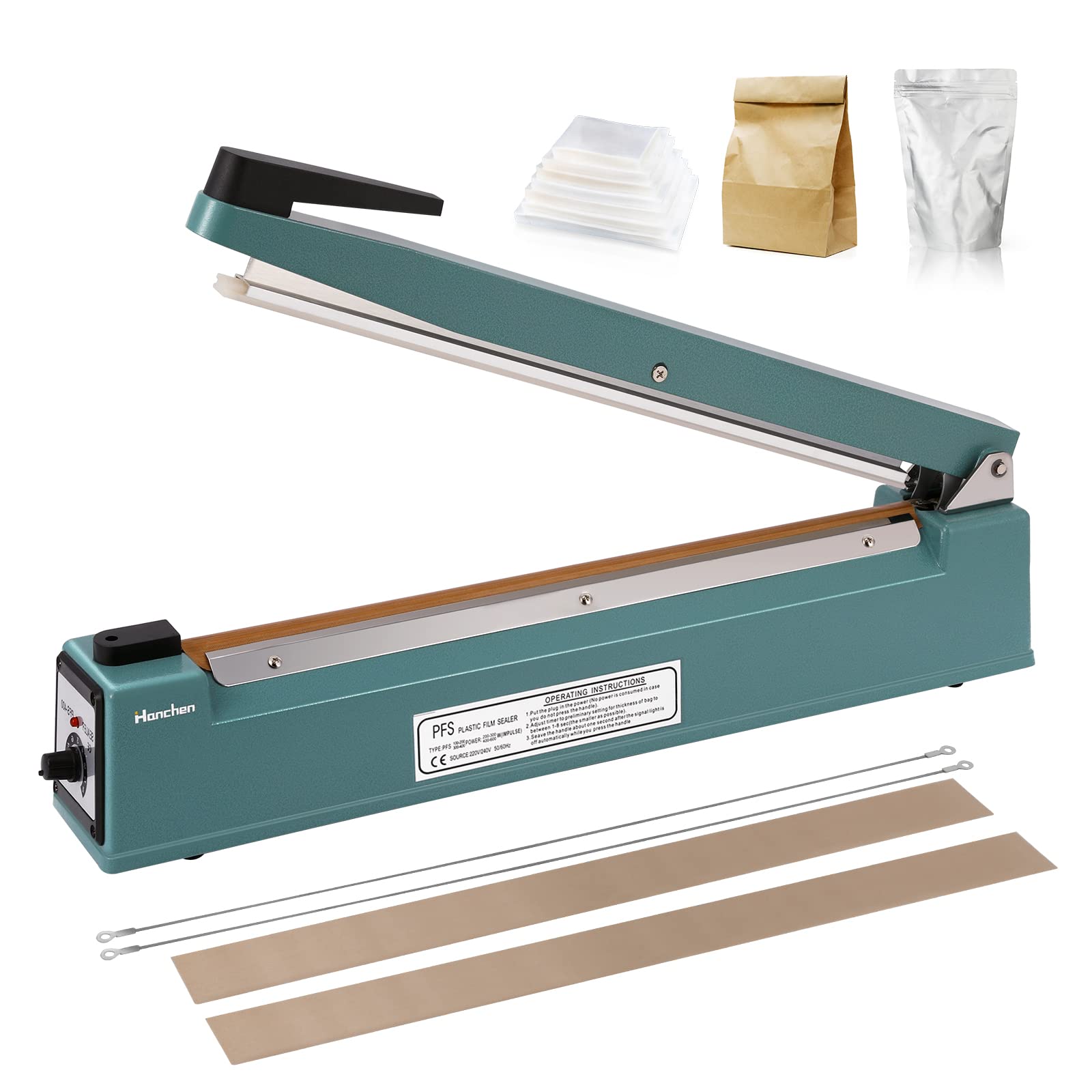 Hanchen 300mm Heat Sealer Plastic Bag Sealer Aluminium Casing Sealing Machine 400W Impulse Sealer for PP, PE, Mylar, Kraft Paper Bag & More - CE Certified, 220V