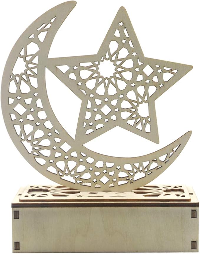 Milisten Eid Mubarak Decoration Lantern Wooden Ramadan Table Decorations Wooden Moon Star