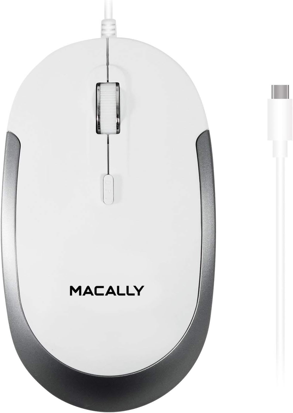 Macally UCDYNAMOUSE-W, 3-button optical USB-C silent click mouse, white/space gray