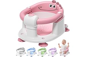 TPN Baby Bath Seat for Babies 6 Months & Up, Non-Slip Toddler Bath Seat with 5 PCS Waterproof Emoji Stickers, Portable Infant Bath Seat for Baby(Pink)