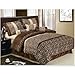 Grand Linen 7 Piece Safari Comforter Set Zebra Giraffe Bed in a Bag Brown Beige (Double Bed) Full Size Micro Fur Bedding