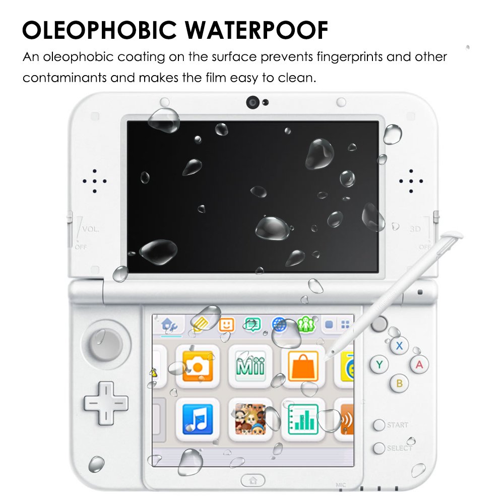 Screen Protector Compatible New 3DS XL, AFUNTA 4 Pcs Tempered Glass for Top Screen and HD Clear Crystal PET Film Compatible Bottom Screen, 3DSXL Film Accessory