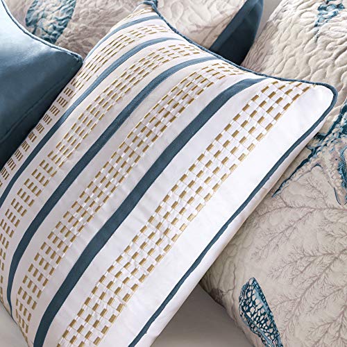 Madison Park Bayside Coverlet Set Blue Twin/Twin XL Coastal Print - Includes 1 Coverlet, 3 Decorative Pillows, 2 Shams
