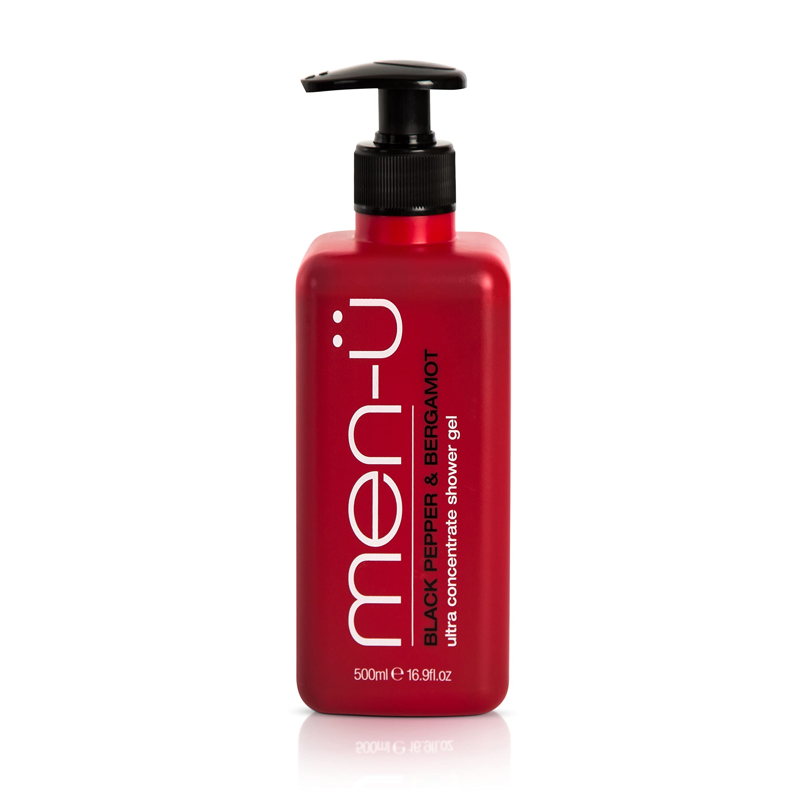 men-u BLACK PEPPER & BERGAMOT mens shower gel 500ml tank. Ultra-concentrate mens body wash - LASTS UP TO 6 MONTHS. Keeps you fresher for longer, Vegan, Distinctive Spicy & Fruity Fragrance