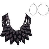 Chunky Layered Tassel Choker Jewelry Sets for Women,African Bib Tribal Collar Necklace,Huggie Hoop Circle Earrings and Shiny Cubic Zirconia Bracelet,3pcs Statement Fashion Trendy Jewelry Gifts