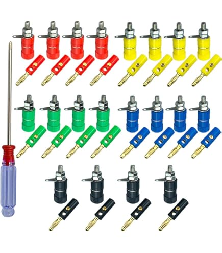 Lot 48 Fiches Bananes 4 Mm - 24 Mâles, 24 Femelles, Avec Tournevis, Pour Connexions Audio/Électroniques