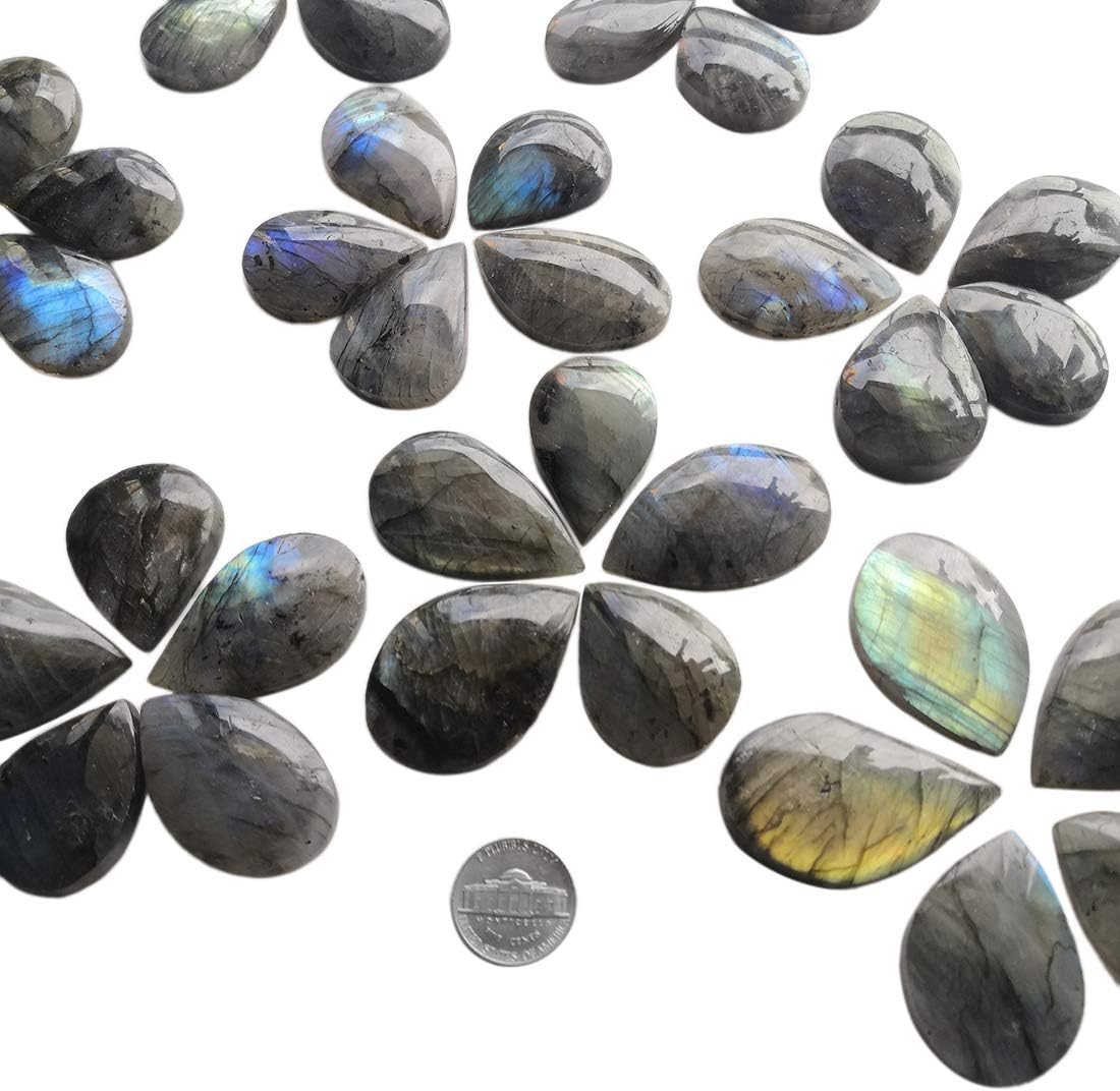 Gemgogo 5 Pcs Natural Labradorite Droplet Shaped Crystals and Healing Stones Pendants for DIY-Jewelry Making, Room Decor Gemstone