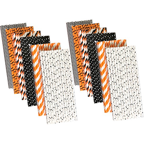 Halloween Paper Straws - 7.75 Inches - Black Orange White - Bulk 300 Pack Outside the Box Papers Brand