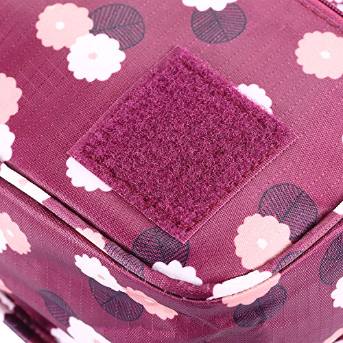 WNOSH Multifunction Hanging Toiletry Bag Portable Travel Make up Kit Case Pouch Women Men Shaving Kit with Hanging Shaving Hook for Vacation Travel Bathroom Organizer Carry On Case (Wine Red Flower)