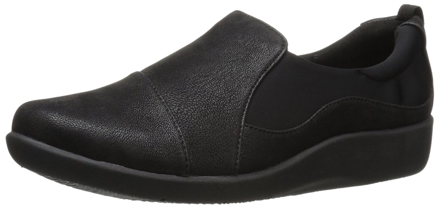 Photo 1 of Clarks womens Sillian Paz Slip On Loafer, Black Synthetic Nubuck, 9.5 US