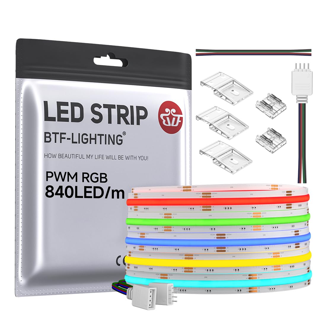 BTF-LIGHTING FCOB COB RGB LED Strip 840LED/m 16.4FT