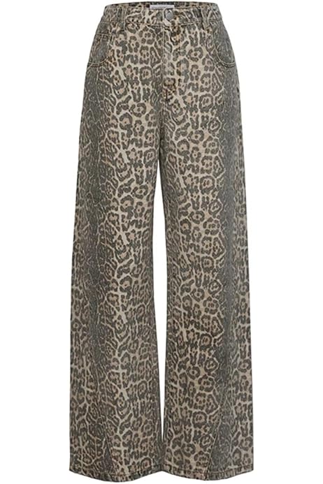 Ponitrack Y2k Leopard Pants Women High Waisted Cheetah Print Jeans 