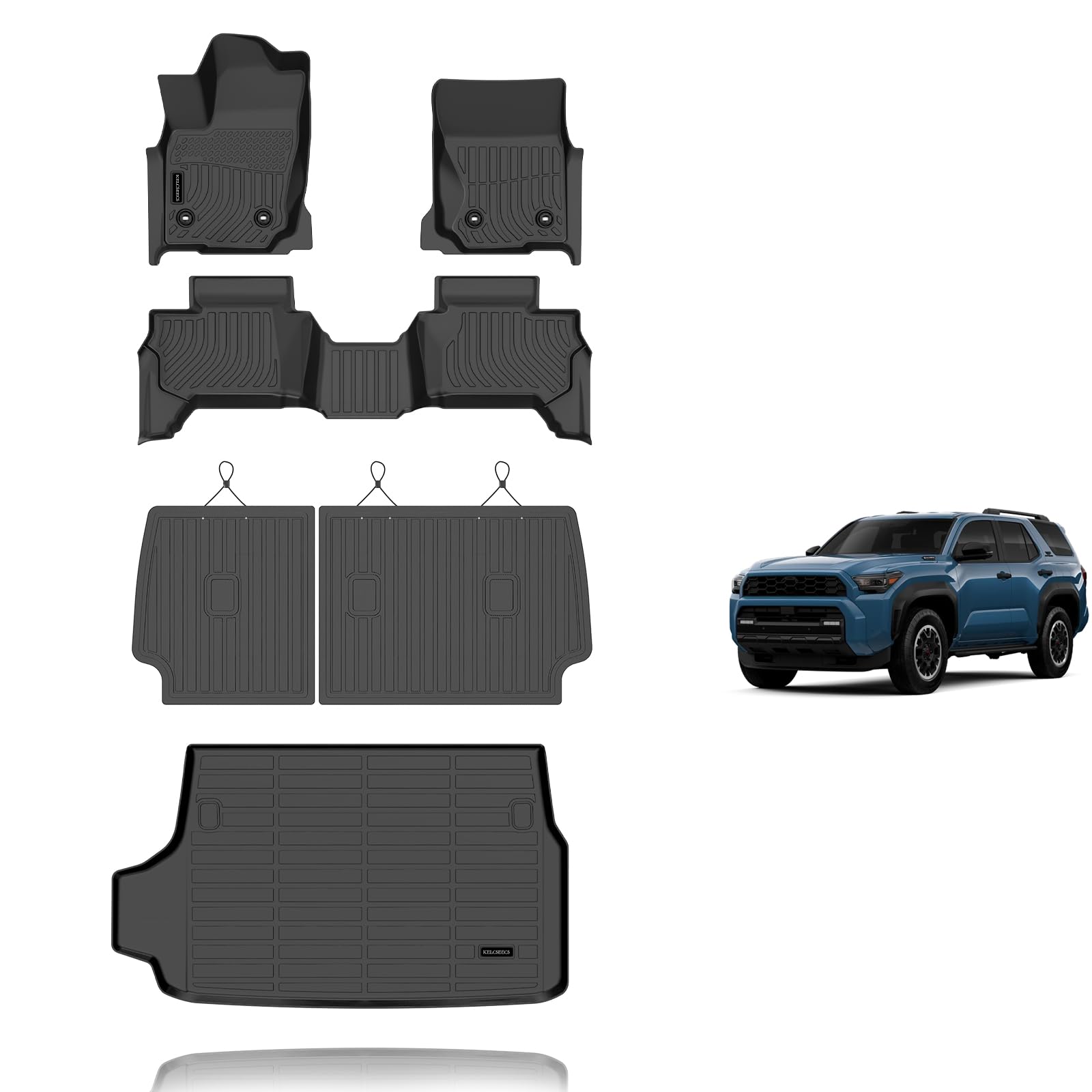 KELCSEECS® Floor Mats & Cargo Liner with Seatback Mats for 2025 Toyota 4Runner 5 Setas(Not fit Hybrid),All Weather Protection TPE Floor Liners Front& Rear Row Full Set Accessories Black Image