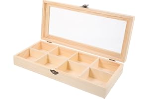 CATIEBYE Wooden Divided Tea Bag Storage Box with Window Lid, 8-compartment Organizer for Kitchen Or Jewelry,