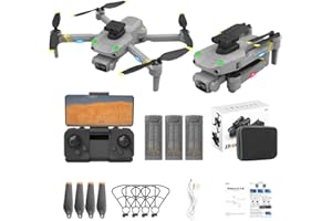 Bingchat New Upgraded Brushless Motor Safe Drone for Kids with Camera, Drone for Adults with Obstacle Avoidance, 45 Minutes 3 Batteries, Protective Frames, Cool Flash Lights, 3D Flips, Stable Hover,