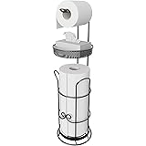 Toilet Paper Holder Stand with Shelf, Freestanding Toilet Tissue Roll Holder with Dispenser for Bathroom Storage Holds 4 Roll