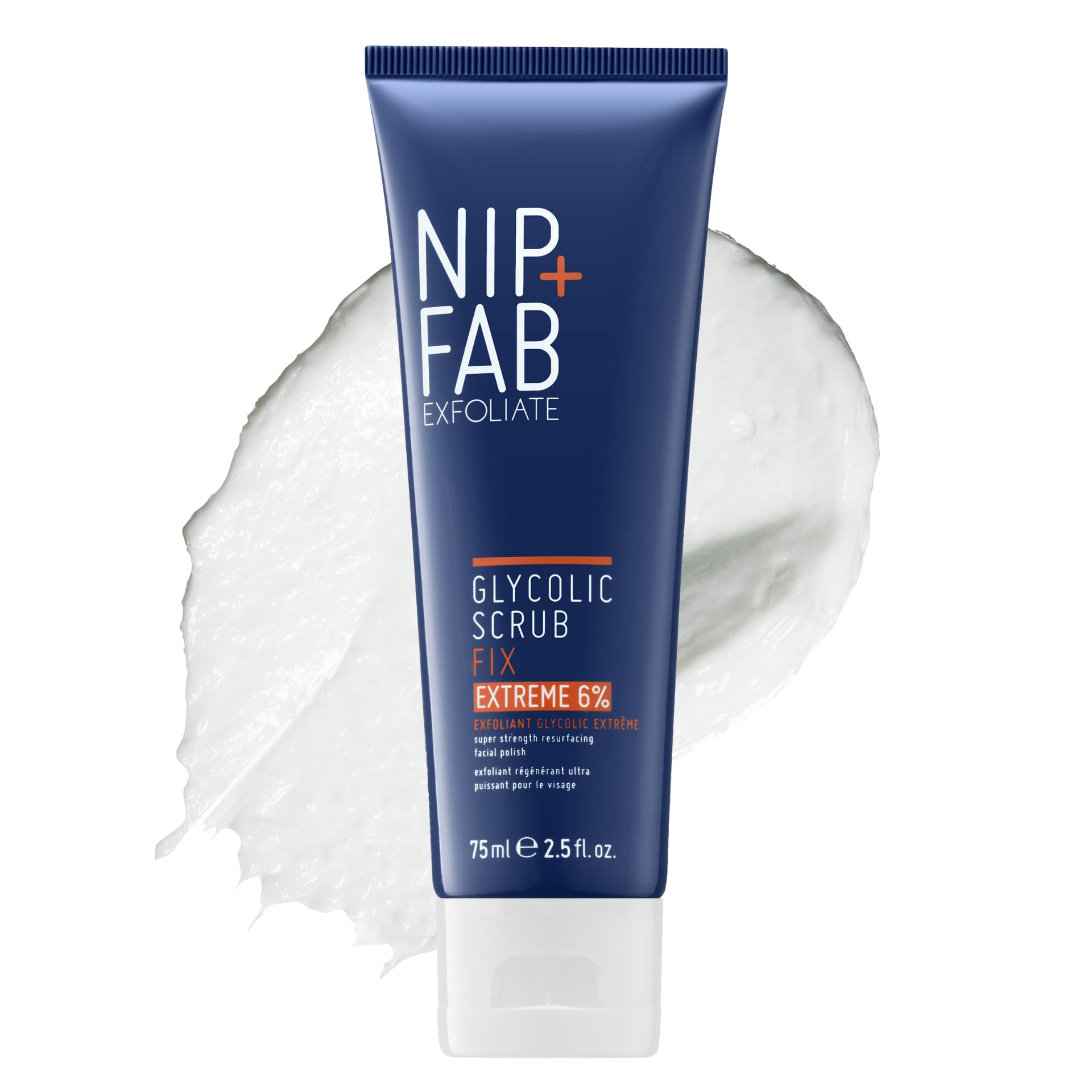 Nip + Fab Glycolic Fix Scrub Extreme – 6% Glycolic Acid (AHA) and 1% Salicylic Acid (BHA) High-Potency Exfoliating Face Scrub for Resurfacing, Deep Pore Cleansing & Clear Skin, 75ml