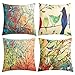 Anickal Set of 4 Farmhouse Pillow Covers Oil Painting Vivid Birds Stands on Trees Branch Decorative Throw Pillow Covers 18 x 18 Inch for Sofa Couch Decor