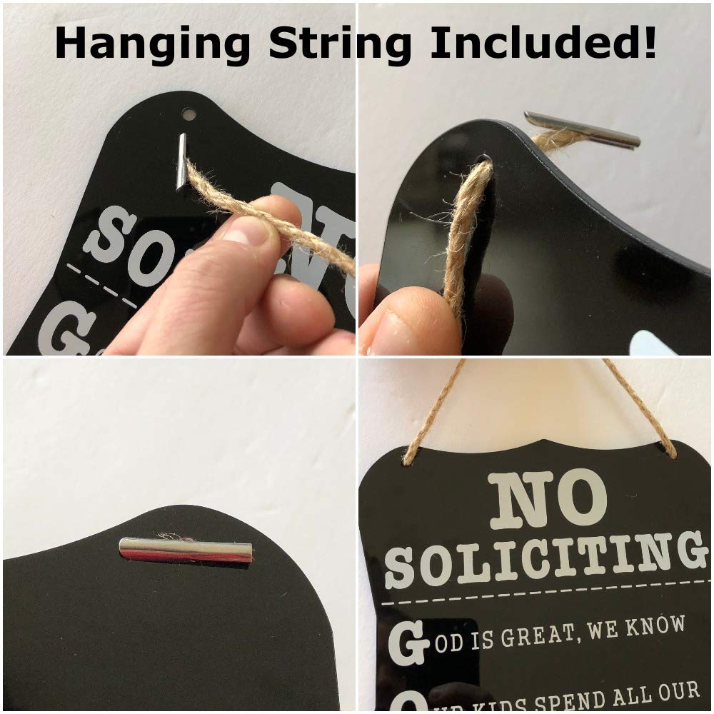 12 X 8 Door Sign to Keep Solicitors Away Decorative Home Decor for Outdoors Rope Included for Hanging at House Office or Business Quick and Easy Installation Funny No Soliciting Sign