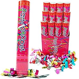 Image of (6 Pack) Large (12 Inch) Confetti Cannons Air Compressed Party Poppers Indoor and Outdoor Safe Perfect For Any Party New Years Eve or Wedding Celebrations Shoot Streamers 10 ft