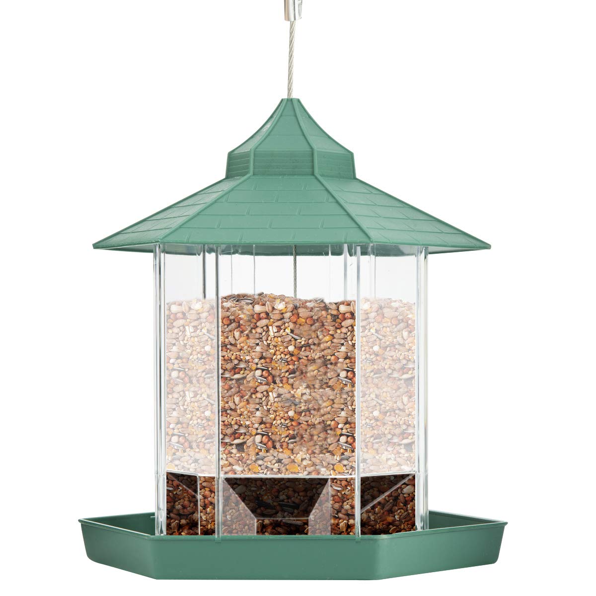 Bird Feeders Hanging Wild Bird Feeder Plastic Wild Bird Feeder with Roof for Garden Patio Park Backyard Yard Decoration Outdoor Waterproof Bird Food Container Lantern Large capacity (Green)