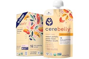 Cerebelly Organic Baby Food Pouches – 6+ Months Organic Chicken Bone Broth Pouches | Protein, Healthy Fats, Non-GMO | Toddler Pouches | 4 Ounce BPA-Free Pouches | Sweet Potato Pinto Bean | 12 Count