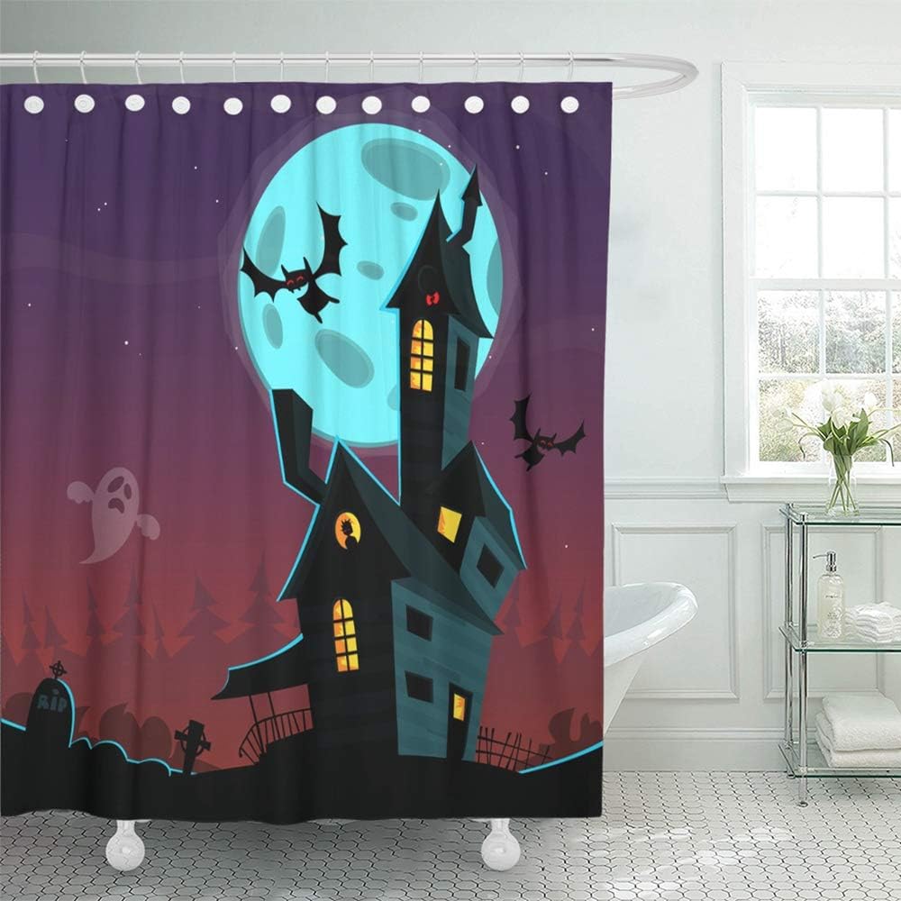 Amazon Com Emvency Decorative Shower Curtain Bat Cartoon Scary