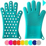 Finally! Heavy-Duty Women's Silicone Oven Mitts by Love This Kitchen | 2 Sizes Available in 9 Colors | Heat Resistant Gloves For Her Cooking, Baking & Barbecue Needs (1 Pair, Size: XS/S, Color: Teal)
