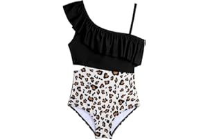 Alakuoti Girls One Piece Swimsuits Cutout Ruffle Bathing Suit Quick Dry Beach Swimwear with Adjustable Strap 5-14 Years