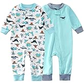 Teach Leanbh Baby 2-Pack Footless Pajamas Cotton Long Sleeve Printing 2 Way Zipper Romper Jumpsuit Sleep and Play 3-24 Months