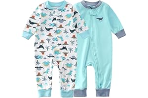 Teach Leanbh Baby 2-Pack Footless Pajamas Cotton Long Sleeve Printing 2 Way Zipper Romper Jumpsuit Sleep and Play 3-24 Months