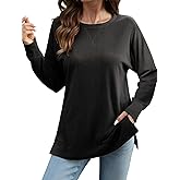 Feiersi Womens Sweatshirt Crewneck Long Sleeve Casual Shirts Side Split Tops Fall Fashion Pullover