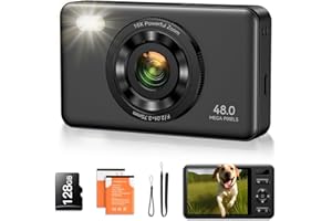 Digital Camera with 128GB SD Card Autofocus 48MP 2.7K Cameras for Photography 16X Digital Zoom Anti Shake 2 Batteries Kids Ca