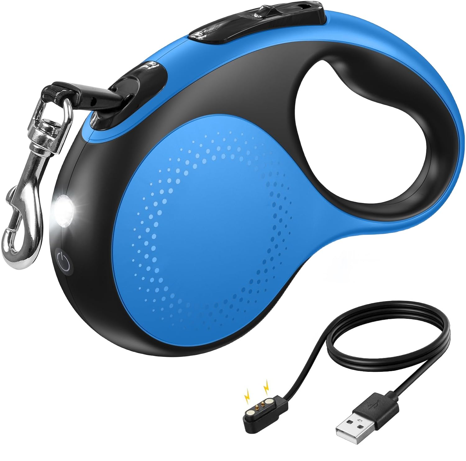 Extendable Dog Lead with LED Light, 5M/16.4ft Retractable Dog Leash Heavy Duty Extension Dog Lead with Anti-Slip Handle and Quick Brake Button for Large Dogs Up to to 110lbs/50kg (Blue)