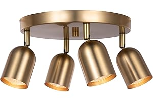 CRAFTRONOS 4 Light Track Lighting Kit Canopy,Matt Brass Finish with Modern Adjustable Ceiling Spotlight for Kitchen,Bedroom,L