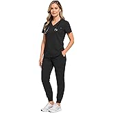 M&M SCRUBS Women’s Essential 10-Pocket Jogger Scrub Set – Stretch V-Neck Scrub Top & Cargo Pant Medical Uniform