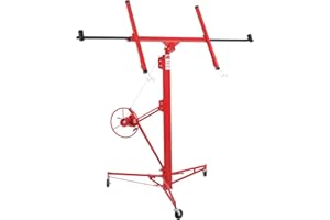 GARVEE Drywall Lift 16 ft, Drywall Jack Lift for Ceiling, Adjustable Panel Hoist, 150 LBS Heavy Duty Drywall Lifter, 3 Lockable Wheels Foldable Sheetrock Lift for Home Improvement, Red