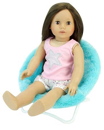 18 Inch Doll Furniture, Fuzzy Aqua Papasan Chair Perfect For Your 18 Inch American Girl Doll Clothes & More! Doll Aqua Papasan Chair