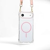 Yetagso Magnetic for iPhone Air Crossbody Phone Case,Clear/Pink,Clear Magnetic Soft Frame PC Back Shockproof Protective Phone Cover with Adjustable Detachable Lanyard,Compatible with MagSafe