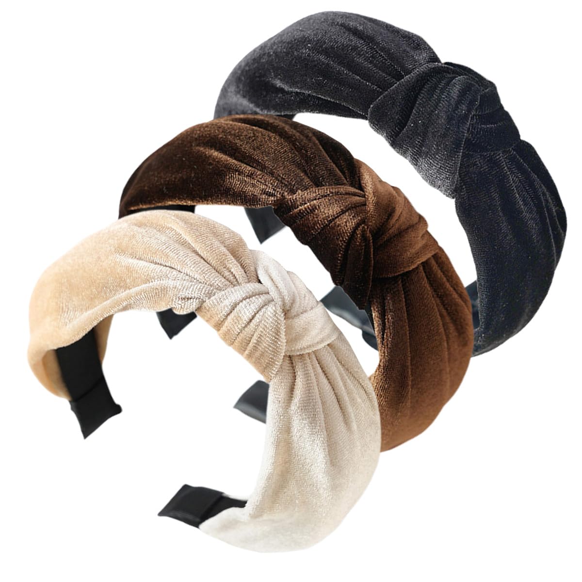 scicent Wide Headbands for Women 3 Pcs Knotted Headbands Top Knot Turban Hair Bands Vintage Velvet Hairband for Ladies and Girls 12706 — image 1
