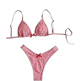 BEAUDRM Women's 2 Piece Y2K Gingham Bikini Sets Plaid Bow Triangle Bathing Suit Checkered Bikini Coquette Swimsuit