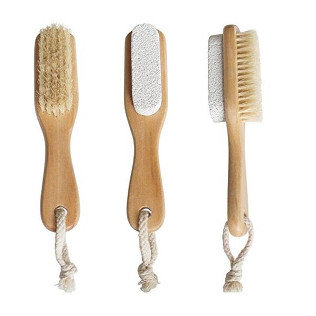 Foot Pumice Stone Brush Bristle Exfoliator Scrubber 2 Pack, Men Women Dead Skin Massage SPA Callus Remover with Wood Handle for Feet, 7\