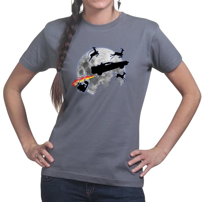 Delorean Ruins Christmas Xmas Santa Ladies T shirt