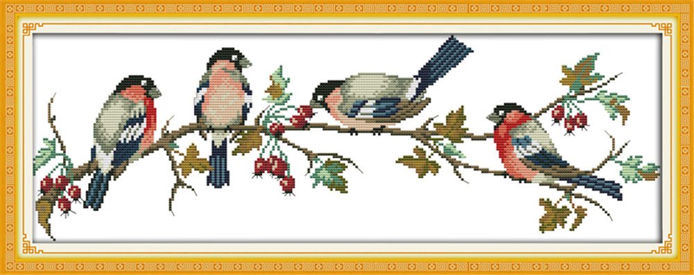 YEESAM ART Cross Stitch Kits for Adults Beginners Birds on The Tree Pre Printed 11ct, DIY Stamped Embroidery Starter Kit Easy Sewing Set Home Decor (Birds on The Tree)