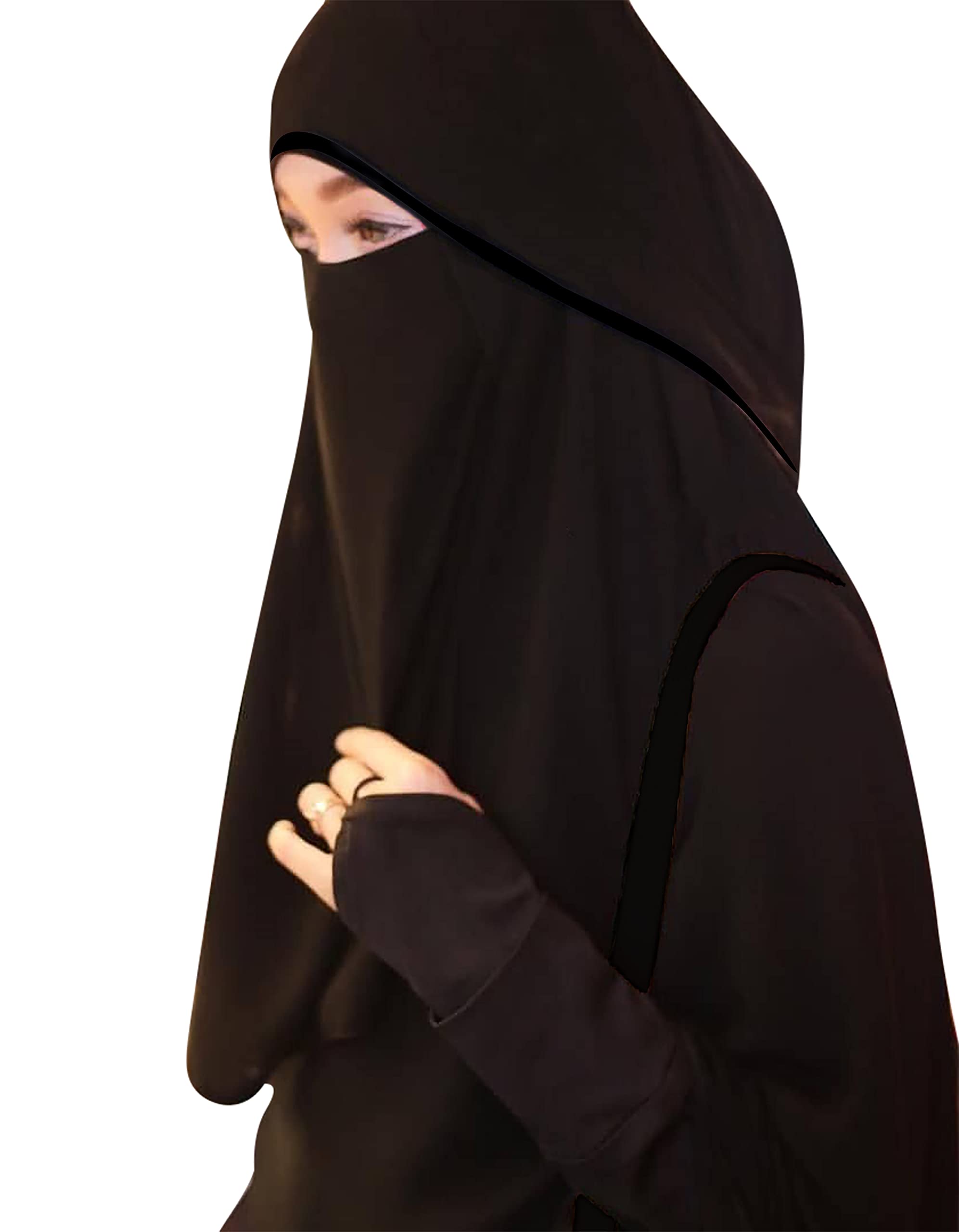 Chiffon Saudi First Class Quality Long Saudi Niqab burqa Hijab Face cover Veil Islam Islamic Jilbab (Black x Black Satin)