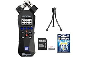 KELLARDS Zoom H1essential 2-Track 32-Bit Float Portable Audio Recorder Bundle with SanDisk 32GB Memory Card with SD Adapter, Varta High Energy AAA 4 Pack and Magnus SnapPod Compact Tabletop Tripod